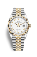 Rolex Datejust 36 Stainless Steel / Everose / Fluted / White Roman / Oyster (126233-0029)