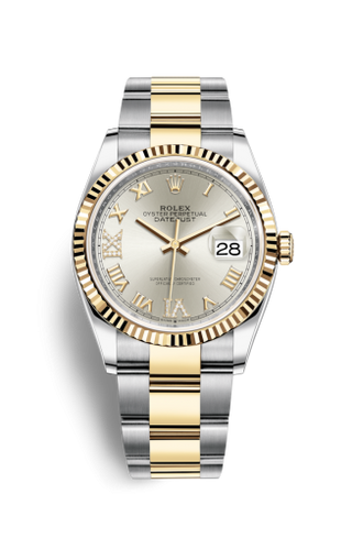 Rolex - 126233-0032  Datejust 36 Stainless Steel / Yellow Gold / Fluted / Silver Roman Diamond / Oyster