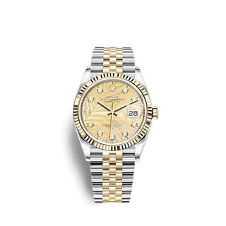 Rolex - 126233-0043  Datejust 36 Stainless Steel  - Yellow Gold - Fluted / Champagne - Palm - Diamond / Jubilee