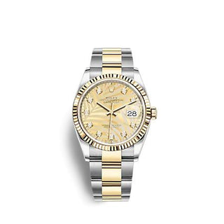 Rolex - 126233-0044  Datejust 36 Stainless Steel  - Yellow Gold - Fluted / Champagne - Palm - Diamond / Oyster