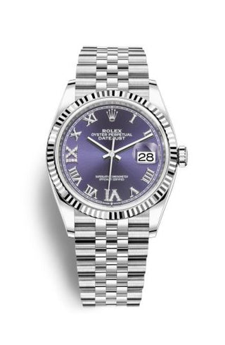 Rolex - 126234-0021  Datejust 36 Stainless Steel / Fluted / Aubergine Roman-Diamonds / Jubilee