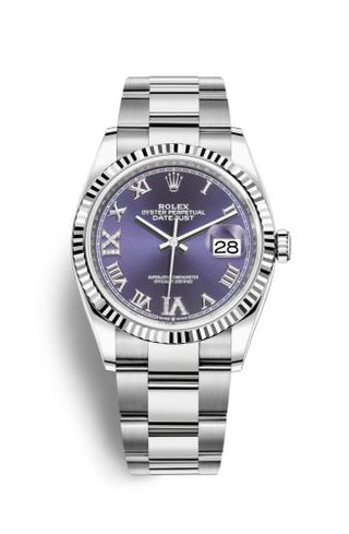 Rolex - 126234-0022  Datejust 36 Stainless Steel / Fluted / Aubergine Roman-Diamonds / Oyster