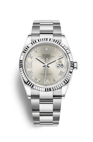 Rolex - 126234-0030  Datejust 36 Stainless Steel / Fluted / Silver Roman-Diamonds / Oyster