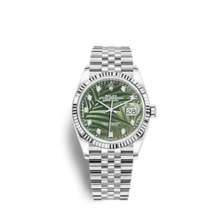 Rolex - 126234-0055  Datejust 36 Stainless Steel - Fluted / Green - Palm - Diamond / Jubilee