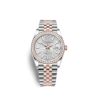 Rolex - 126281RBR-0019  Datejust 36 Stainless Steel / Everose / Diamond / Silver - Palm / Jubilee