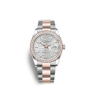 Rolex - 126281RBR-0020  Datejust 36 Stainless Steel / Everose / Diamond / Silver - Palm / Oyster