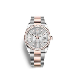 Rolex - 126281RBR-0022  Datejust 36 Stainless Steel / Everose / Diamond / Silver - Fluted / Oyster