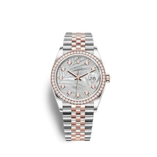 Rolex - 126281RBR-0025  Datejust 36 Stainless Steel / Everose / Diamond / Silver - Palm - Diamond / Jubilee