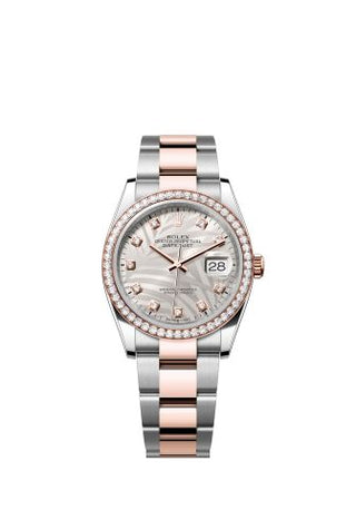 Rolex - 126281RBR-0026  Datejust 36 Stainless Steel / Everose / Diamond / Silver - Palm - Diamond / Oyster