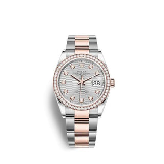 Rolex - 126281RBR-0028  Datejust 36 Stainless Steel / Everose / Diamond / Silver - Fluted - Diamond / Oyster