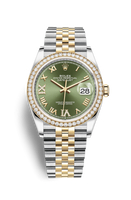 Rolex Datejust 36 Stainless Steel / Yellow Gold / Diamond / Olive Green Roman Diamond / Oyster (126283RBR-0011)