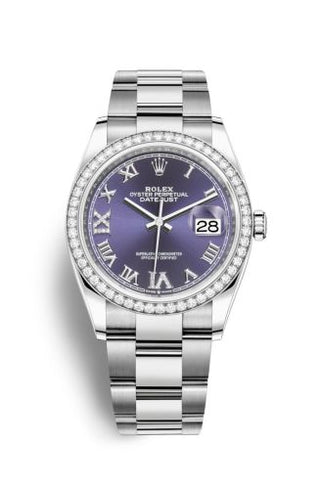 Rolex - 126284RBR-0014  Datejust 36 Stainless Steel / Diamond / Aubergine Roman-Diamonds / Oyster