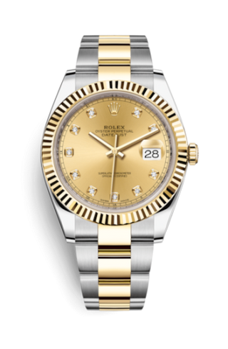 Rolex - 126333-0011  Datejust 41 Rolesor Yellow Fluted / Oyster / Champagne - Diamond