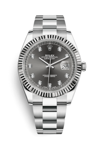 Rolex - 126334-0005  Datejust 41 Stainless Steel Fluted / Oyster / Dark Rhodium - Diamond