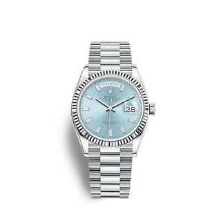 Rolex - 128236-0009  Day-Date 36 Platinum - Fluted / Ice Blue - Baguette / President