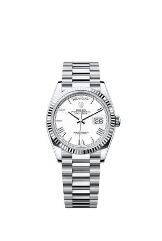 Rolex - 128236-0017  Day-Date 36 Platinum - Fluted / White - Roman / President