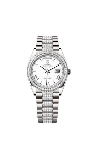 Rolex - 128349RBR-0044  Day-Date 36 White Gold - Diamond / White - Roman / President - Diamond