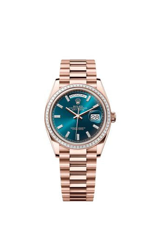 Rolex - 128395TBR-0032  Day-Date 36 Everose Gold - Baguette / Blue-Green - Baguette / President