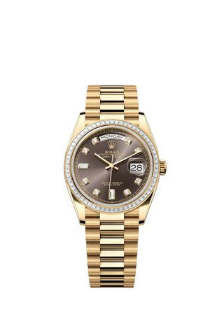 Rolex - 128398TBR-0006  Day-Date 36 Yellow Gold - Baguette / Dark Grey - Diamond / President