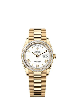 Rolex - 128398TBR-0026  Day-Date 36 Yellow Gold - Baguette / White - Roman / President