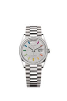 Rolex Day-Date 36 Platinum - Fluted / Pink - Baguette / President (128399TBR-0005)