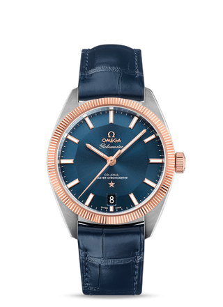 Omega - 130.23.39.21.03.001  Globemaster Stainless Steel / Sedna Gold / Blue / Alligator