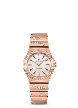 Omega - 131.55.28.60.99.004  Constellation Manhattan 28 Quartz Sedna Gold / MOP - Emerald / Diamond