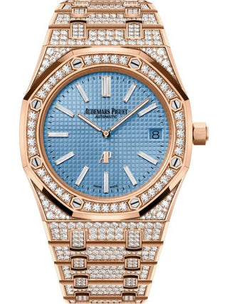 Audemars Piguet - 15202OR.ZZ.1241OR.01  Royal Oak Extra-Thin Pink Gold / Diamond / Blue