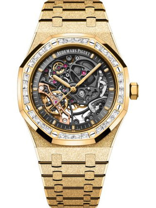 Audemars Piguet - 15412BA.ZG.1224BA.01  Royal Oak 41 Double Balance Wheel Openworked Frosted Yellow Gold - Baguette