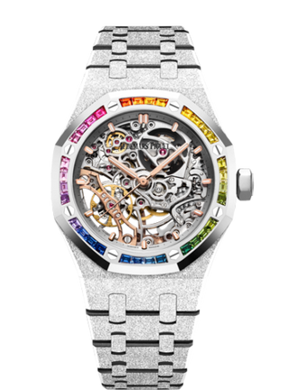 Audemars Piguet - 15468BC.YG.1259BC.01  Royal Oak 37 Double Balance Wheel Openworked Frosted White Gold / Rainbow