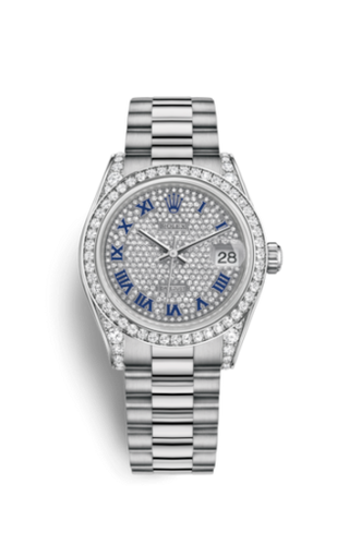 Rolex - 178159-0028  Datejust 31 White Gold Diamond / President / Paved Roman