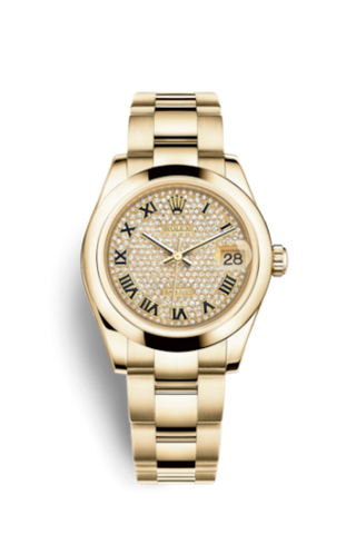 Rolex - 178248-0056  Datejust 31 Yellow Gold Domed / Oyster / Paved Roman