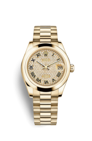 Rolex - 178248-0091  Datejust 31 Yellow Gold Domed / President / Paved Roman