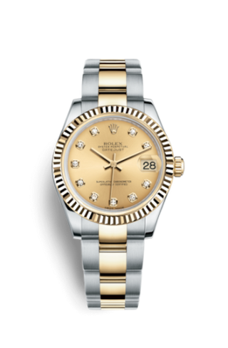 Rolex - 178273-0018  Datejust 31 Rolesor Yellow Fluted / Oyster / Champagne Diamond