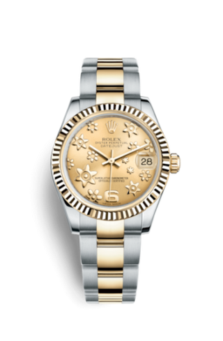 Rolex - 178273-0093  Datejust 31 Rolesor Yellow Fluted / Oyster / Champagne Floral