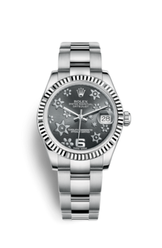 Rolex - 178274-0091  Datejust 31 Stainless Steel Fluted / Oyster / Dark Rhodium Floral