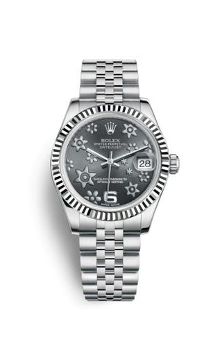 Rolex - 178274-0092  Datejust 31 Stainless Steel Fluted / Jubilee / Dark Rhodium Floral