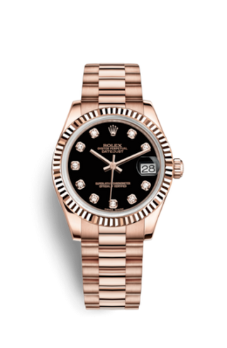 Rolex - 178275f-0020  Datejust 31 Everose Fluted  President Black Diamonds