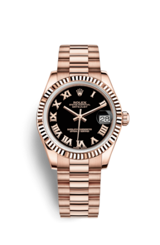 Rolex - 178275f-0030  Datejust 31 Everose Fluted / President / Black Roman