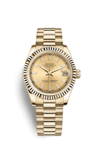 Rolex - 178278-0025  Datejust 31 Yellow Gold Fluted / President / Champagne