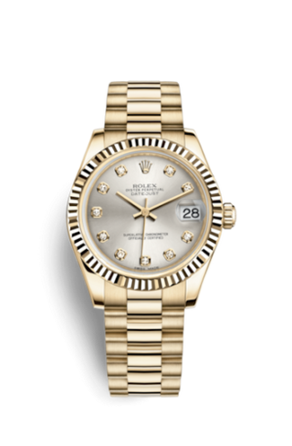 Rolex - 178278-0040  Datejust 31 Yellow Gold Fluted / President / Silver Diamond