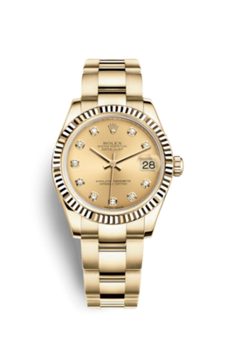 Rolex - 178278-0046  Datejust 31 Yellow Gold Fluted / Oyster / Champagne Diamond