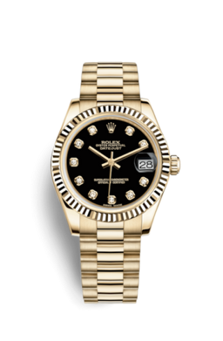 Rolex - 178278-0065  Datejust 31 Yellow Gold Fluted / President / Black Diamond