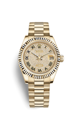 Rolex - 178278-0079  Datejust 31 Yellow Gold Fluted / President / Paved Roman