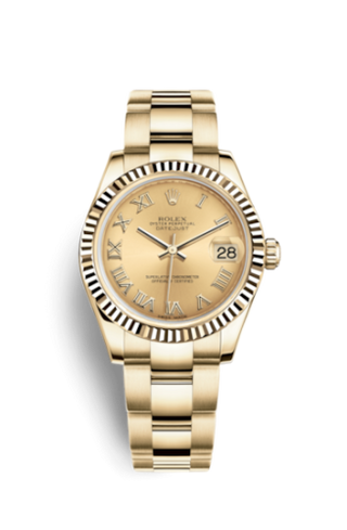 Rolex - 178278-0115  Datejust 31 Yellow Gold Fluted / Oyster / Champagne Roman