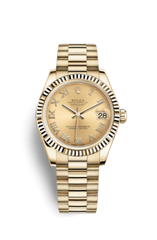 Rolex - 178278-0117  Datejust 31 Yellow Gold Fluted / President / Champagne Roman