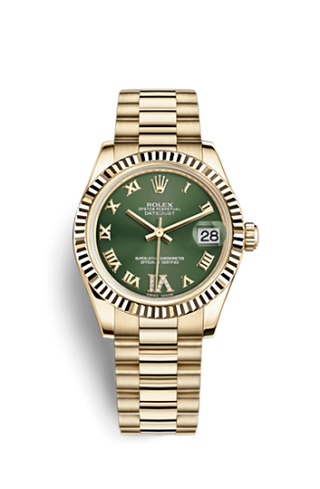 Rolex - 178278-0120  Datejust 31 Yellow Gold Fluted / President / Olive  Roman