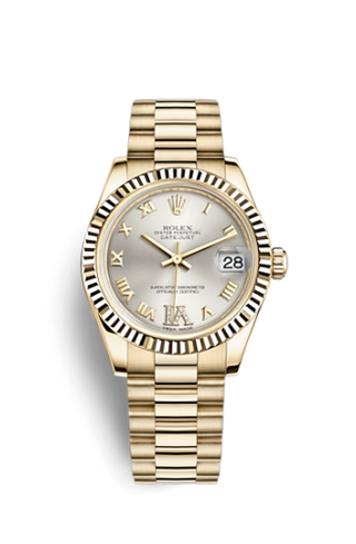 Rolex - 178278-0121  Datejust 31 Yellow Gold Fluted / President / Silver Roman