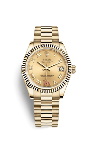 Rolex - 178278-0128  Datejust 31 Yellow Gold Fluted / President / Champagne Roman