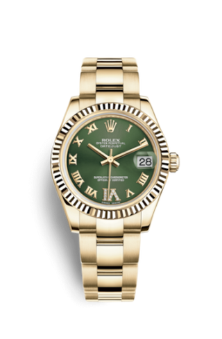 Rolex - 178278-0131  Datejust 31 Yellow Gold Fluted / Oyster / Olive  Roman